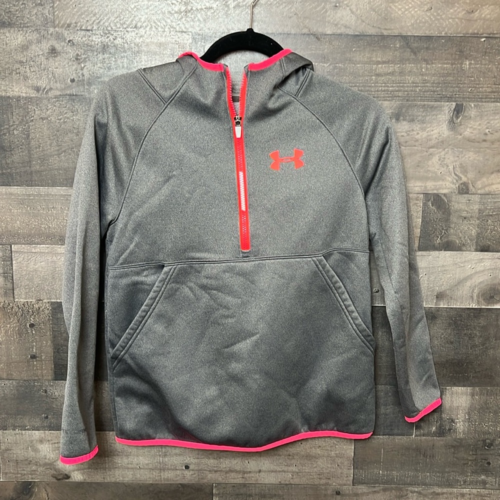 Gray and Neon Pink Zip Neck Under Armour Hoodie